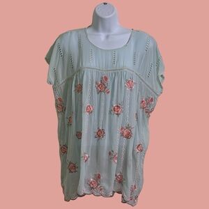 Johnny Was Cupra Rayon Rose Embroidered Eyelet XS Top Romantic Valentines Day